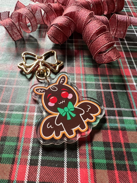 Gingerbread Mothman Christmas Cryptid Keychain