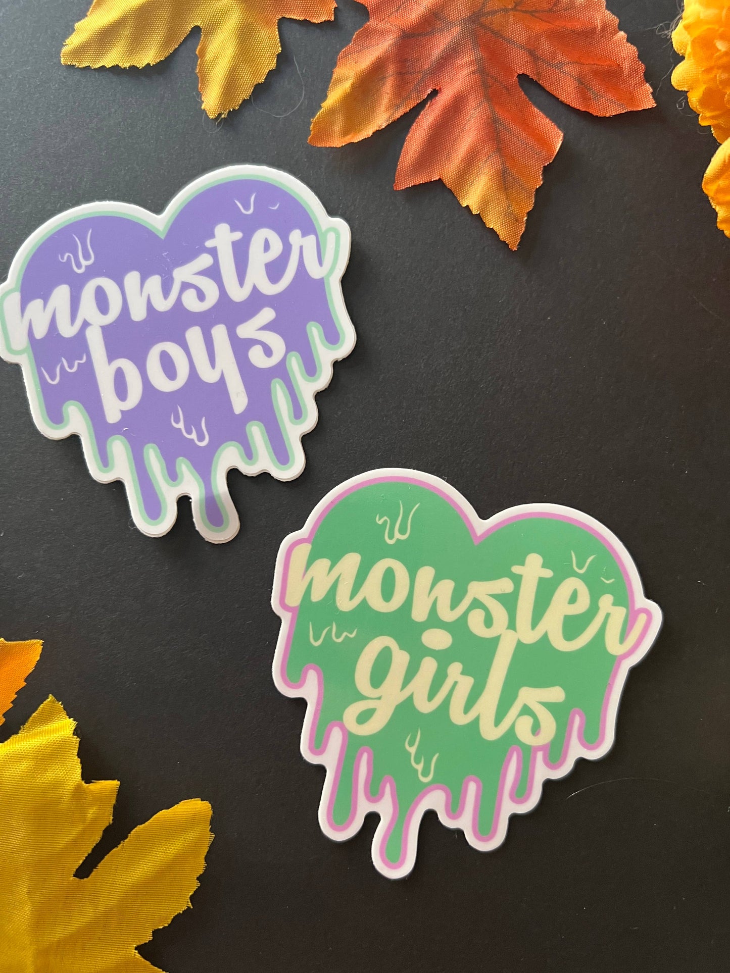 Monster Girls Heart. Monster Halloween Vinyl Sticker.