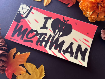 I Love Mothman. Cryptid Bumper Sticker.