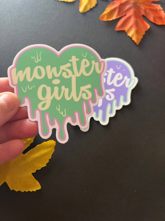 Monster Girls Heart. Monster Halloween Vinyl Sticker.