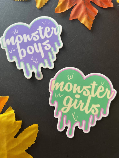 Monster Girls Heart. Monster Halloween Vinyl Sticker.