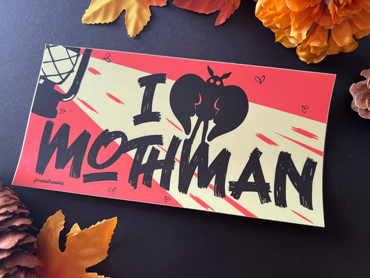 I Love Mothman. Cryptid Bumper Sticker.